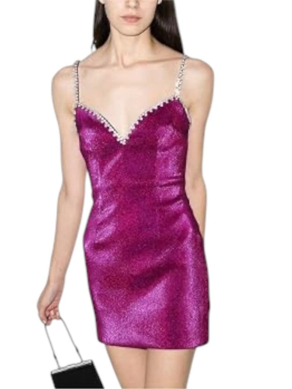 Purple Pink Iridescent Rhinestone Strap Bodycon Mini Dress Party Club Size S
